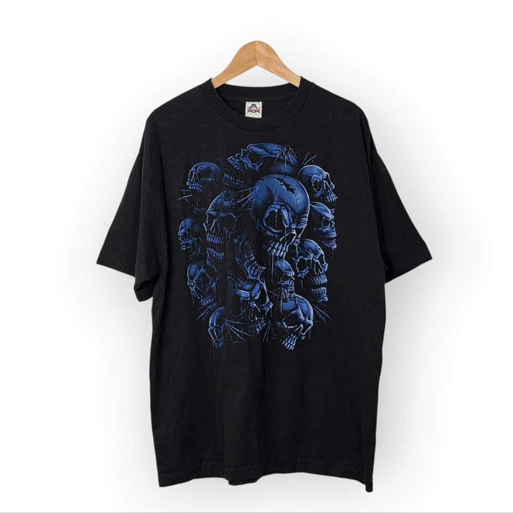Vintage Y2K Blue Skulls Men's T Shirt XL